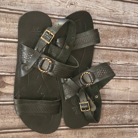 Sz 45 EU/ 12 US Mens Versace Medusa Black Embossed Leather Ankle Strap Sandals main image 7